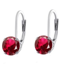 5MM Round Simulated Red Ruby White Gold Plated Leverback Drop Dangle Earrings - £44.83 GBP