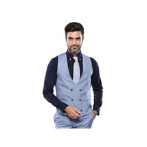 Men 3pc European Vested Suit WESSI by J.VALINTIN Extra Slim Fit JV30 blue plaid image 5