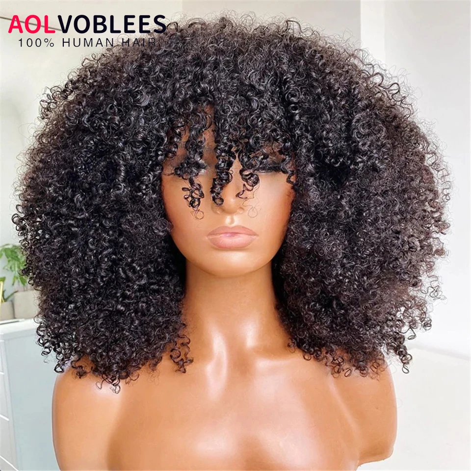 Mongolian Afro Kinky Curly Wig Human Hair Jerry Curly Full Machine Made Wig Wi - £57.29 GBP+