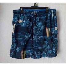 Nautica Blue Swim Shorts Trunks Men Medium Hawaiian Elastic Waist Drawstring - £14.80 GBP