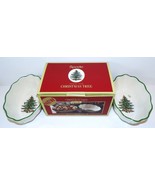 LOVELY NIB SET OF 2 SPODE ENGLAND CHRISTMAS TREE 6&quot; FLUTED OVAL DISHES - $44.76 CAD