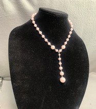 Pink Pearl Beaded Necklace with Drop Pendant &amp; Lobster Clasp 16&quot; - $210.65 MXN