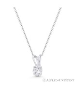 Solitaire Round Brilliant CZ Crystal Rabbit-Ear 8x4mm Pendant in 14k Whi... - $51.97+