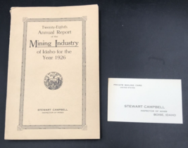 1926 Mining Industry of Idaho 28th Annual Report Stewart Campbell w/Mail... - $32.71