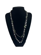 Melania Clara Double Strand Chain Necklace Silver Tone Green Rhinestones Charms  - £22.94 GBP