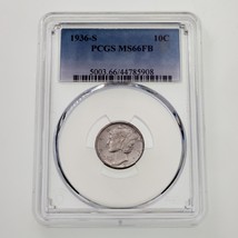 1936-S 10C Mercury Dime Graded by PCGS as MS66FB Full Bands - £197.37 GBP