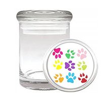 Dog Paw Print Em1 Medical Glass Stash Jar 3&#39;&#39; X 2&#39;&#39; Herb And Spice Storage Air T - £6.21 GBP