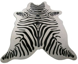 Zebra Cowhide Rug Size: 6&#39; X 5 1/2&#39; Black/White Zebra Print Cow Hide Rug C-1231 - £193.05 GBP