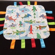 Taggie Handmade Lovey Whales With Ribbon Sensory Security Blue Minky 12” x 12” - £6.28 GBP