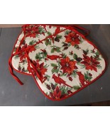 Christmas House Chair Pad Cushion w Ties Thin Cardinals 13.75x15 2 Piece - $266.09 MXN