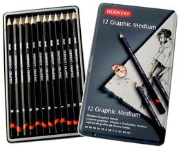 Derwent 12 Graphic Medium Graphite Pencils Tin Set - £13.29 GBP