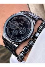 New Season Black Color Metal Band Men&#39;s Wristwatch&#39; Bracelet With Gift - $43.80 CAD