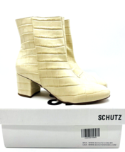 Schutz Lupe Leather Croco Ankle Boots - Eggshell, US 10B - $39.59