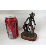 Western Cowboy Brutalist Metal Sculpture Saddle Hat Wood Base Mel Middle... - $1,397.86 MXN