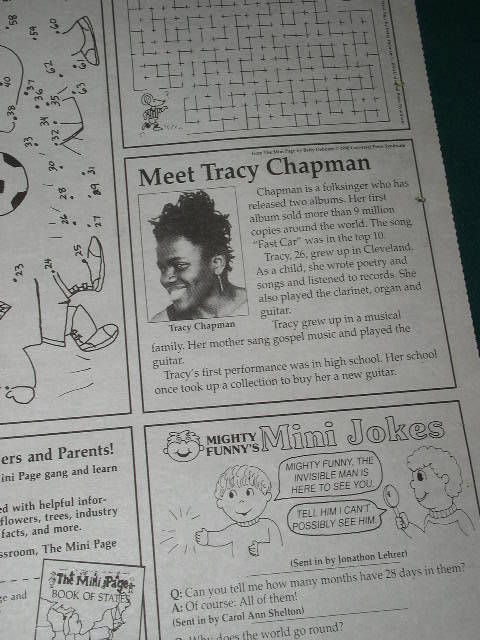 TRACY CHAPMAN VINTAGE NEWSPAPER COMIC 1990 - $25.99