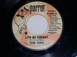 Tom Jones Love Me Tonight Vintage Promotional 45 Rpm Record - £15.17 GBP