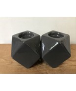 Set Pair 2 Modern Dark Gray Glossy Ceramic Geometric Tea Light Candle Ho... - $19.99