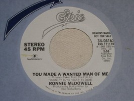 Ronnie Mcdowell You Made A Wanted Man Of Me Promo 45 Rpm Record Vintage 1983 - £14.68 GBP