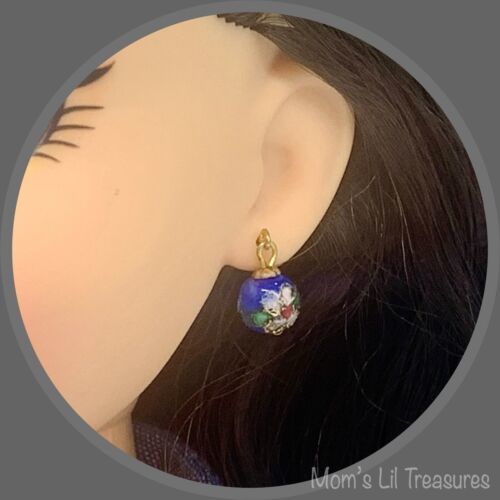 Primary image for Blue Cloisonné Flower Design Dangle Doll Earrings • 18 Inch Fashion Doll Jewelry