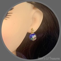 Blue Cloisonné Flower Design Dangle Doll Earrings • 18 Inch Fashion Doll Jewelry - £3.92 GBP