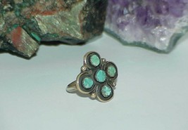 Vintage NAVAJO Sterling Turquoise Stars Women&#39;s Men&#39;s RING Sz8 Antique Handmade - £77.52 GBP