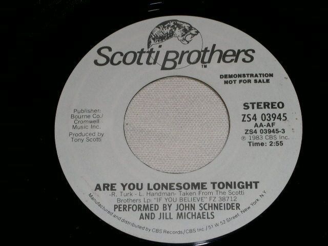 Primary image for JOHN SCHNEIDER ARE YOU LONESOME TONIGHT PROMO 45 RECORD 1983 DUKES OF HAZZARD