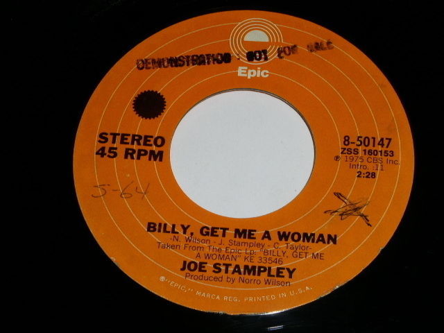 Joe Stampley Billy, Get Me A Woman 45 Rpm Record Promotional - $18.99