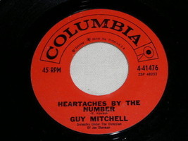 Guy Mitchell Heartaches By The Number 45 Rpm Record Vintage - £14.93 GBP