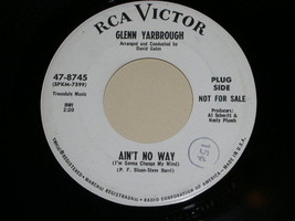 Glenn Yarbrough Ain&#39;t No Way Vintage Promotional 45 Rpm Phono Record - £15.18 GBP