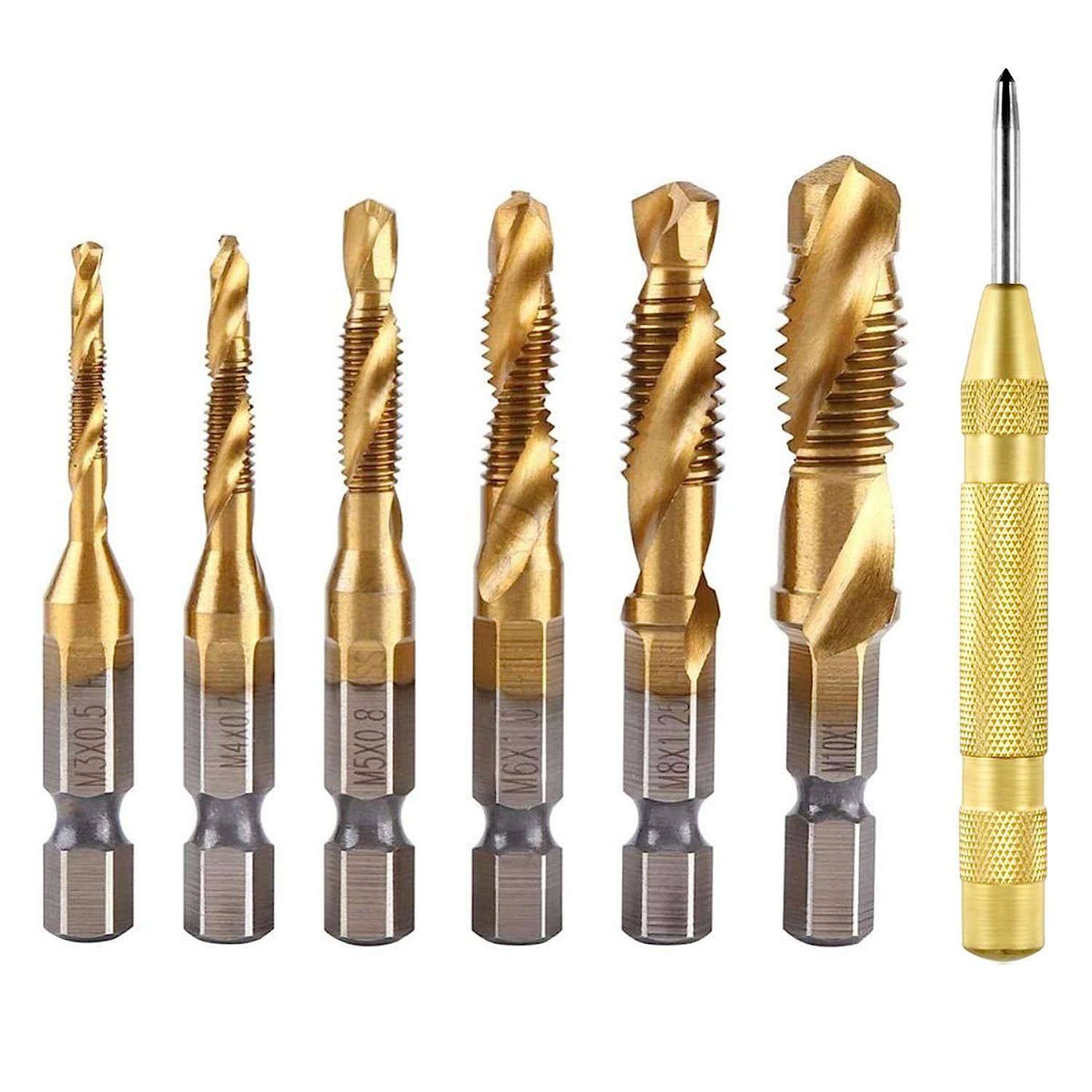 Primary image for 6Pcs Titanium Combination Drill And Tap Bits Set, 1/4" Hex Shank Hss Sae Screw T