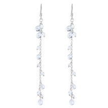 Dazzling Clear White Long Dangling Crystal &amp; Pearl Sterling Silver Earrings - £18.98 GBP