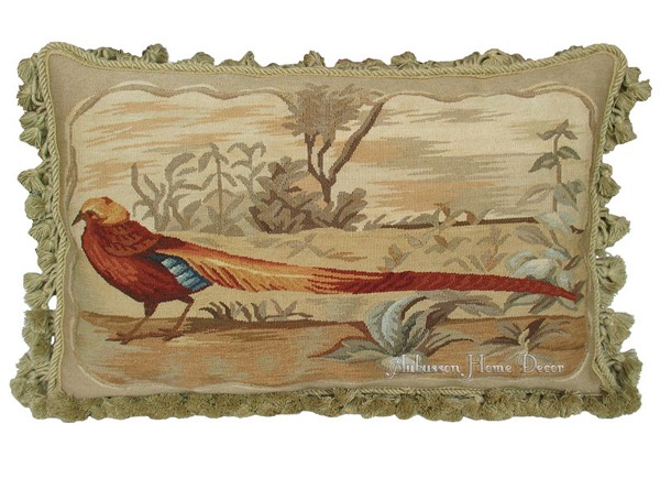 22"x14"  PHEASANT  Aubusson Tapestry Pillow Cover $600 Chair Sofa Bedding Decor  - $139.99