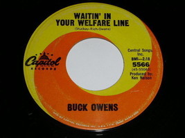 Buck Owens Welfare Line 45 RPM Phonograph Record - £15.00 GBP
