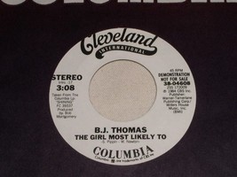 B. J. Thomas Girl Most Likely To Promotional 45 Rpm Record Vintage 1984 - £15.05 GBP