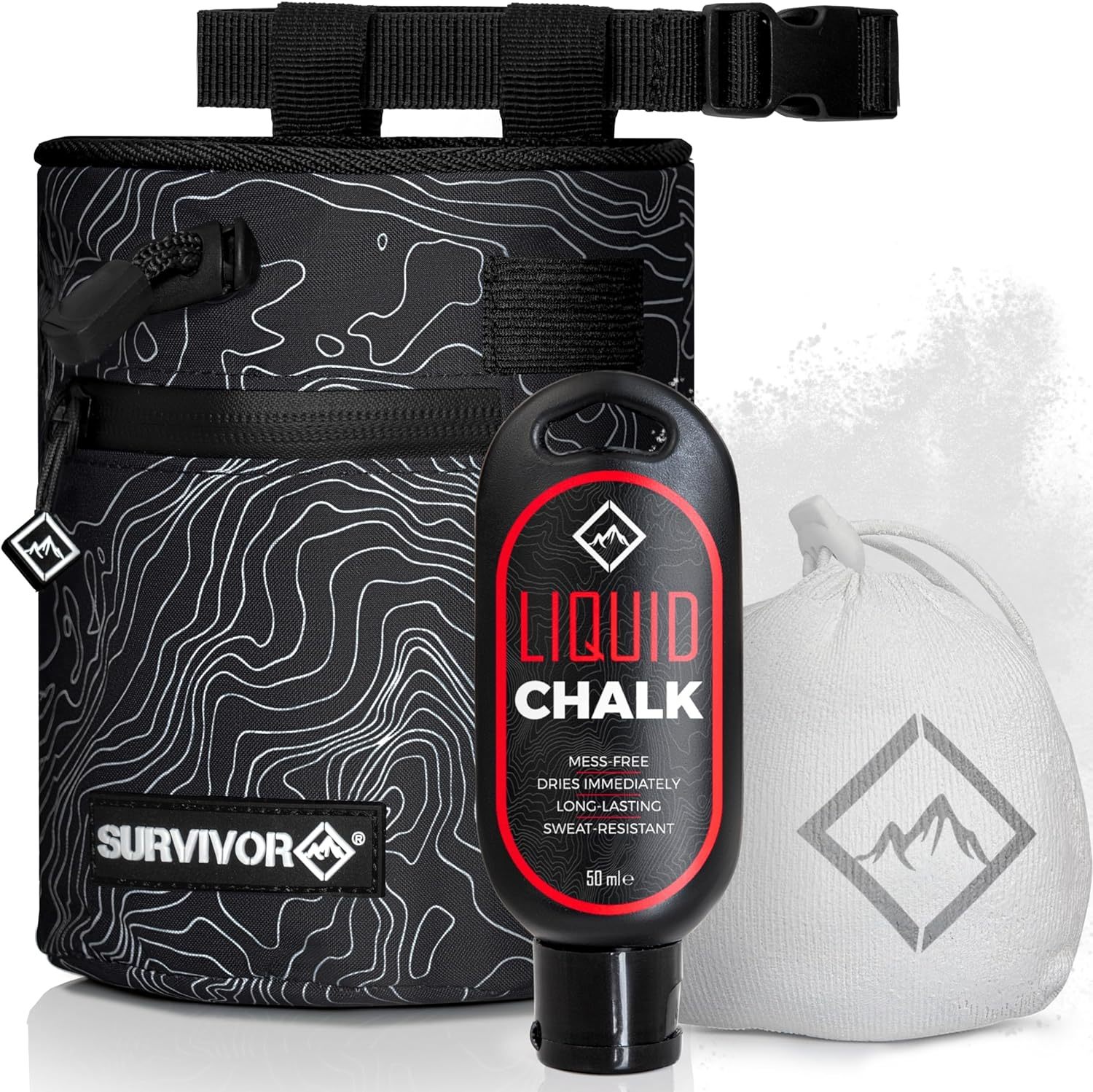Survivor Chalk Bag + Refillable Chalk Ball + Liquid Chalk -, Rock Climbi... - $36.99
