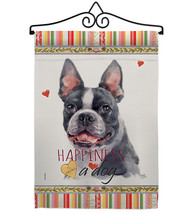 Boston Terrier Happiness Garden Flag Set Dog 13 X18.5 Double-Sided House Banner - £22.27 GBP