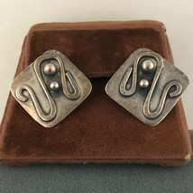 Modernist Paul Miller Earrings Handmade Abstract Sterling Silver Pierced... - $74.25