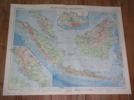 1958 Vintage Map Of Singapore / Malaysia Indonesia Brunei Sumatra Borneo Java - £37.16 GBP