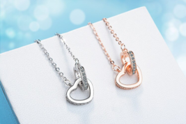925 Sterling Silver Double Heart Zircon Necklace - FAST SHIPPING!!! - £9.48 GBP