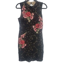 Lily Rose Sleeveless Dress L Womens Black Floral Embroidered Lace Overlay Midi - £11.75 GBP