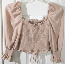 Pre-Owned Kiwi Beige Pink Boho Smocked Crop Top, Medium - $8.99