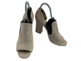 karl Lagerfeld Paris Rian Women Shoes Light Gray 8 M Suede Peep Toe Chunky Heels - $47.34