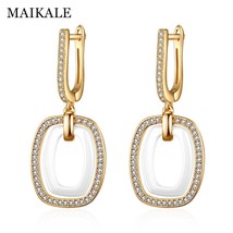 MAIKALE New Fashion Square Drop Earrings Copper AAA Cubic Zirconia Black White C - $10.74