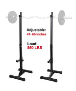 Pair Of Adjustable Rack Sturdy Steel Squat Barbell Bench Press Stands Gy... - £85.32 GBP