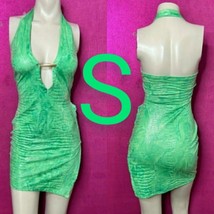 Sexy Green Jade Snakeskin Textured Halter Bodycon Dress      Size S - £23.10 GBP