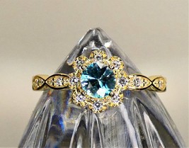 Blue Zircon Silver Ring Gold Plated - £35.77 GBP