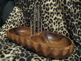 Tiki Monkeypod Monkey Pod wood wooden Philippine nut bowl with nut cracker picks - $44.53
