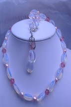 99077S - N&amp;E Set - White Opalite, Pink FW Pearls, Pink Swarovski Crystals - £43.97 GBP