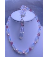 99077S - N&amp;E Set - White Opalite, Pink FW Pearls, Pink Swarovski Crystals - £43.33 GBP