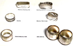 European &amp; Sterling Silver Lot of 7 Vintage Napkin Rings - Weight 5.5+ Ounces - £101.09 GBP